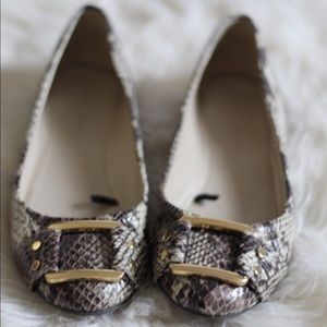 REDUCED! Classy Snakeskin Flats with Gold Buckle